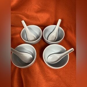 Elegant White Ceramic Bowl and Spoon Set